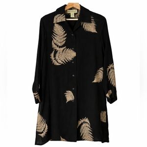 Jones New York Country Silk Fern Botanical Print Black Button Front Tunic Size 8